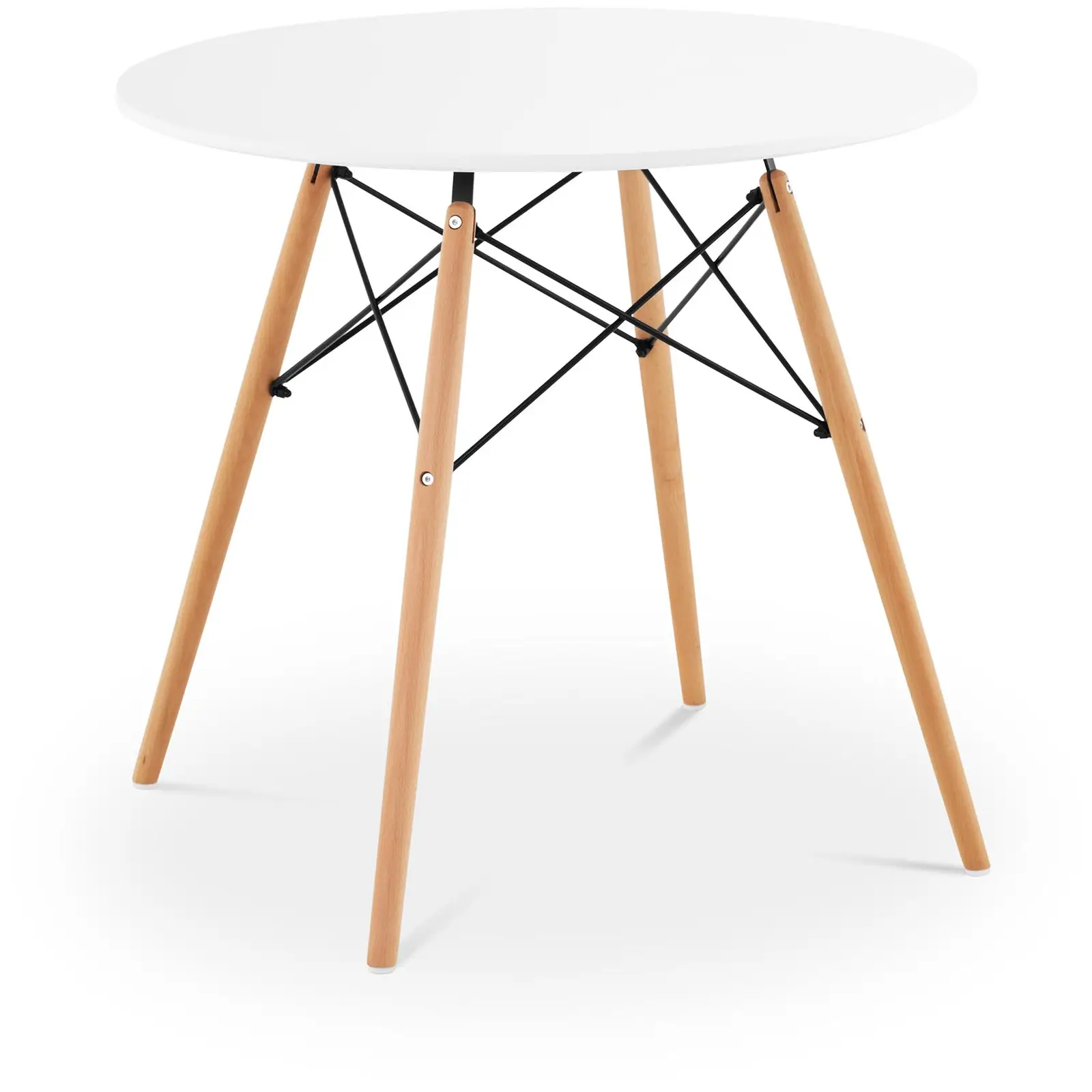Stůl - kulatý - Ø 80 cm - bílý - černé ocelové výztuhy