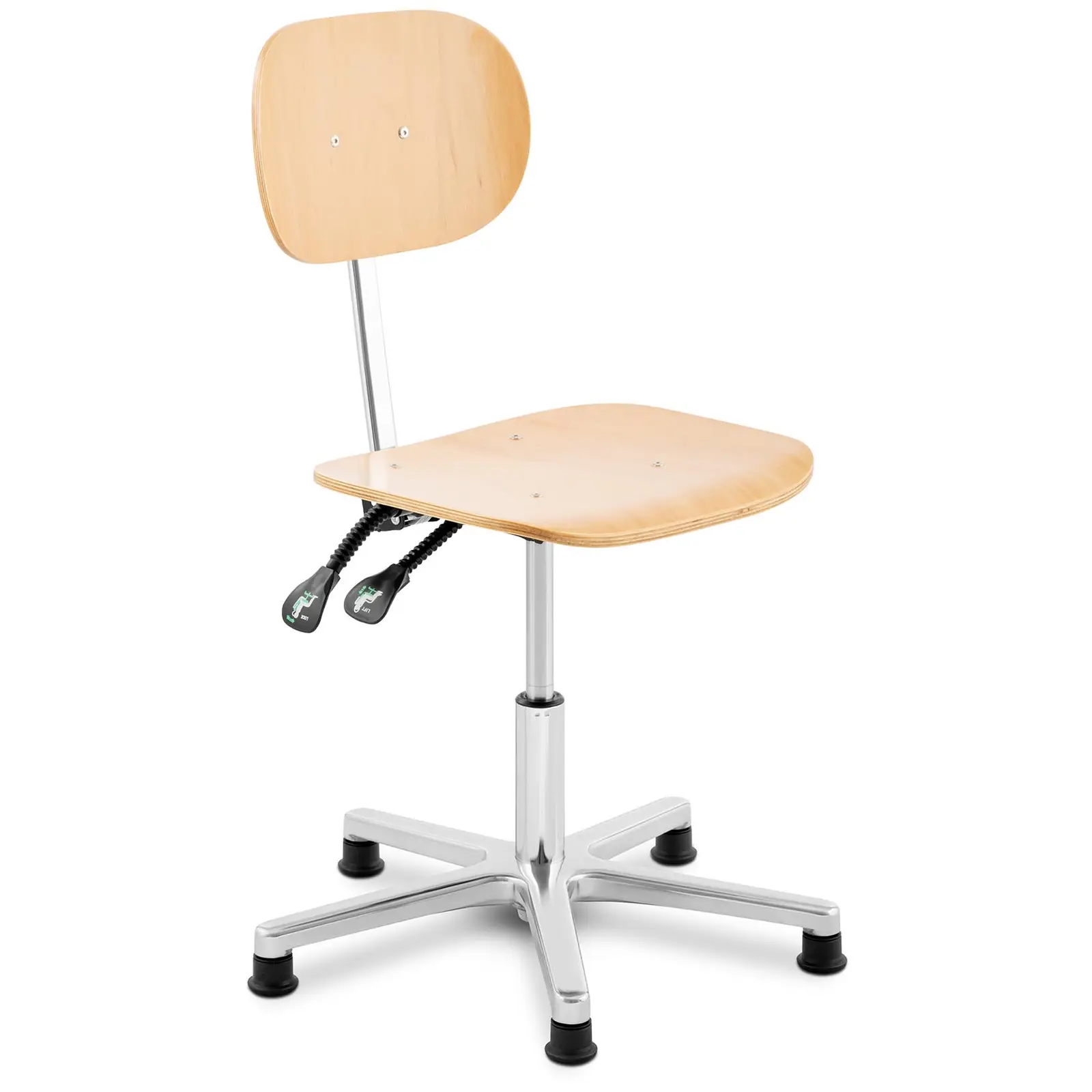 Dílenská židle – 120 kg – Chrom, Dřevo – výška nastavitelná mezi 362 - 498 mm