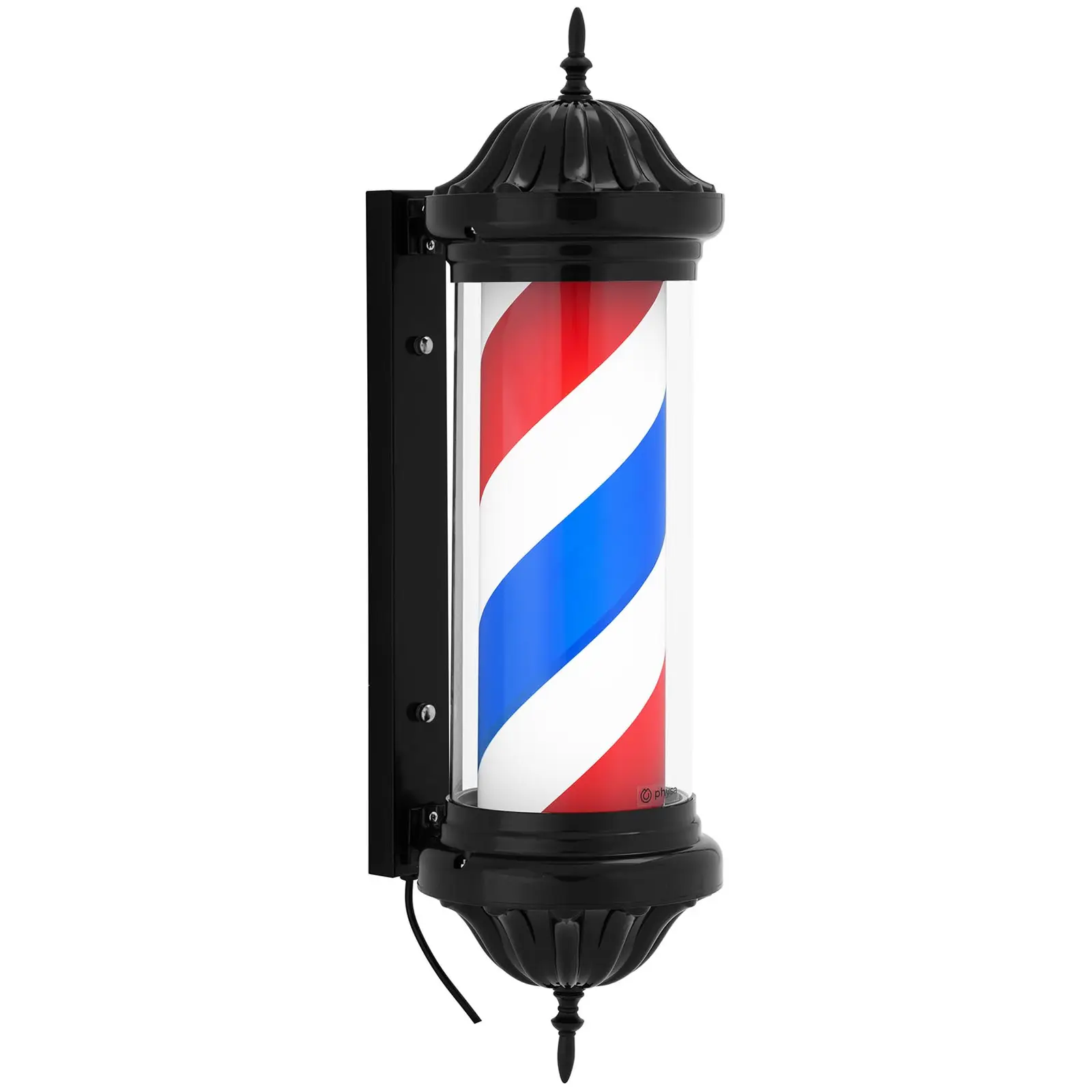 Barber pole - rotační a osvětlená - výška 380 mm - vzdálenost od stěny 31 cm - černý rám