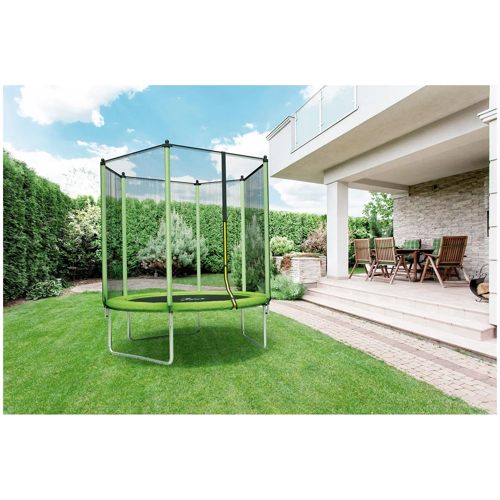 Záhradní trampolína – Ø 244 x 180 cm – 80 kg – síťovina – černá/zelená