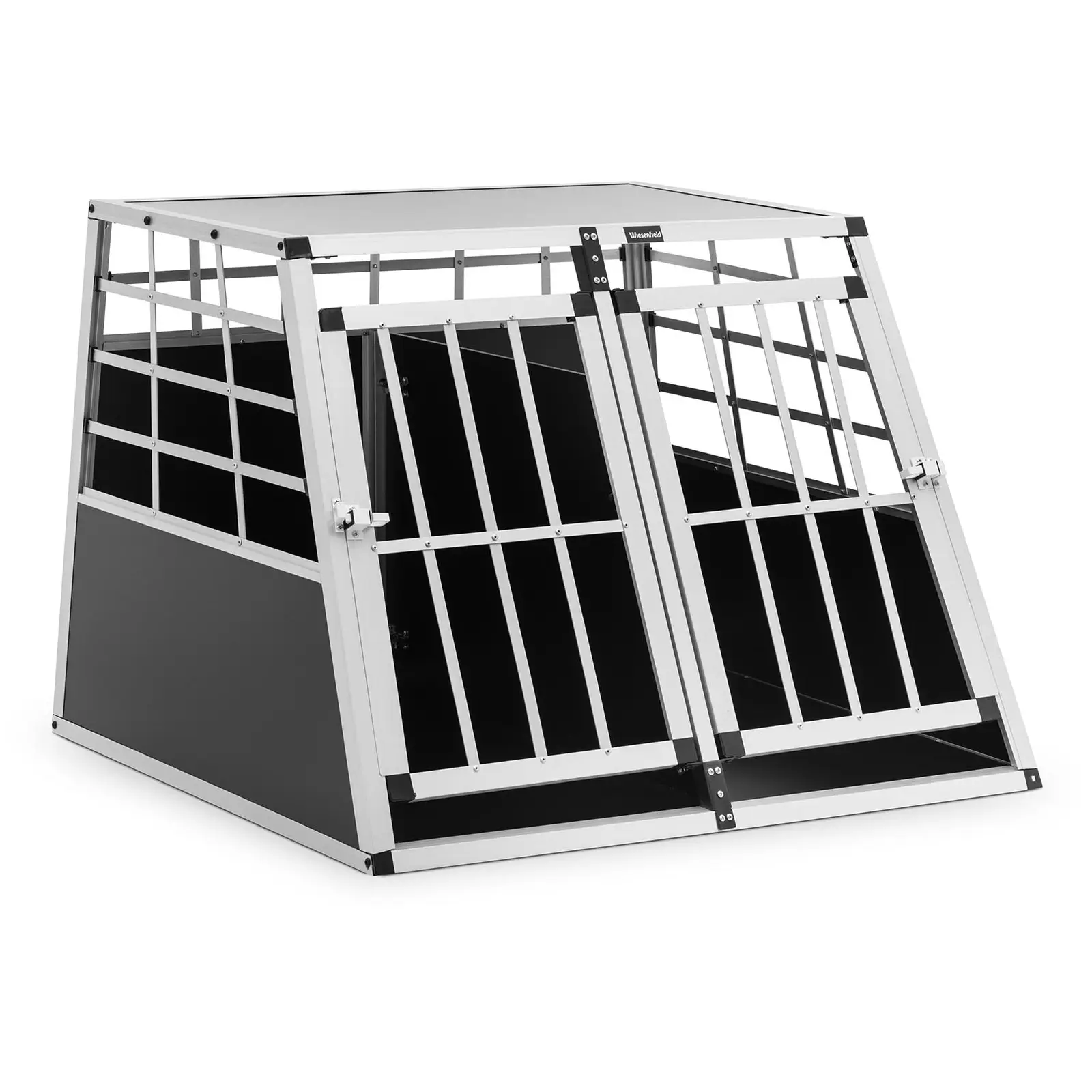 Přepravní box pro psa - hliník - sešikmený tvar - 95 x 85 x 70 cm - s přepážkou