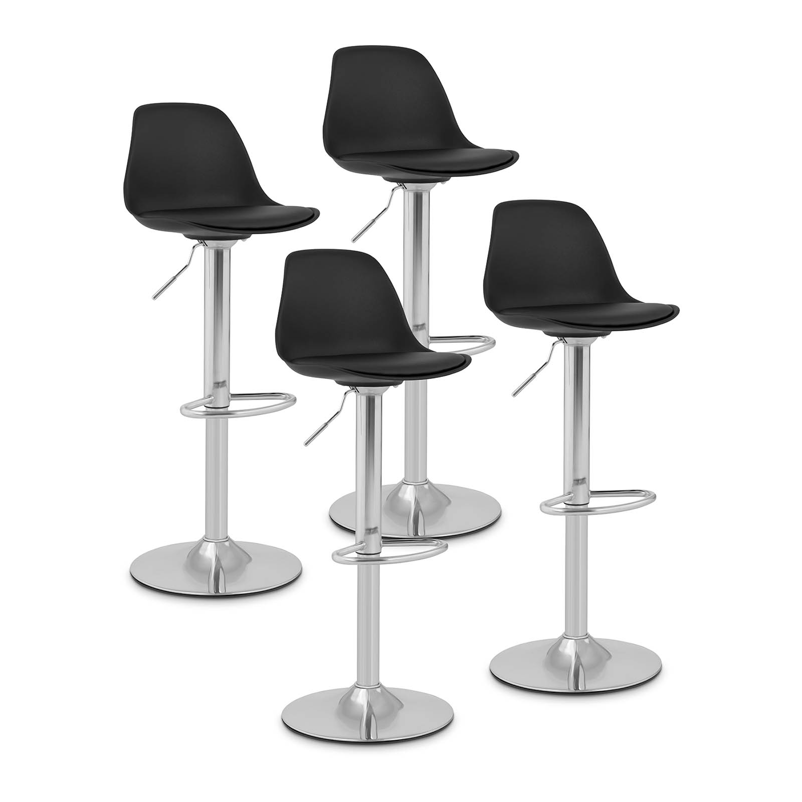 Barová židle - 4 kusy - s opěradlem - ocelová podnož - černá