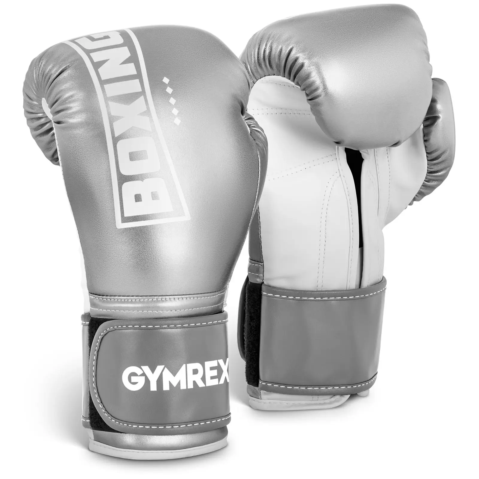 Boxerské rukavice - 12 oz - kovově stříbrné a bílé