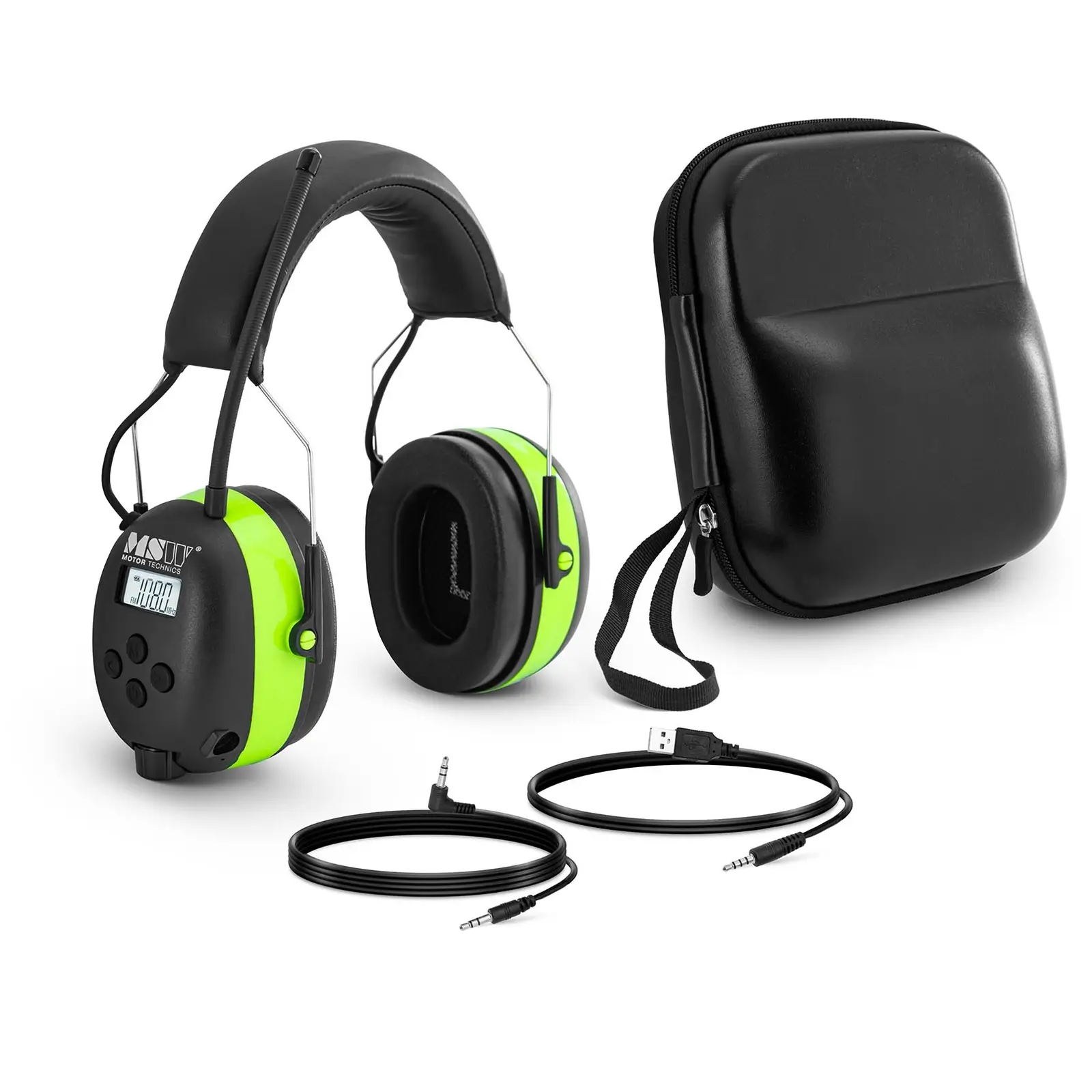 Pracovní sluchátka s Bluetooth - mikrofon - LCD displej - baterie - zelená barva