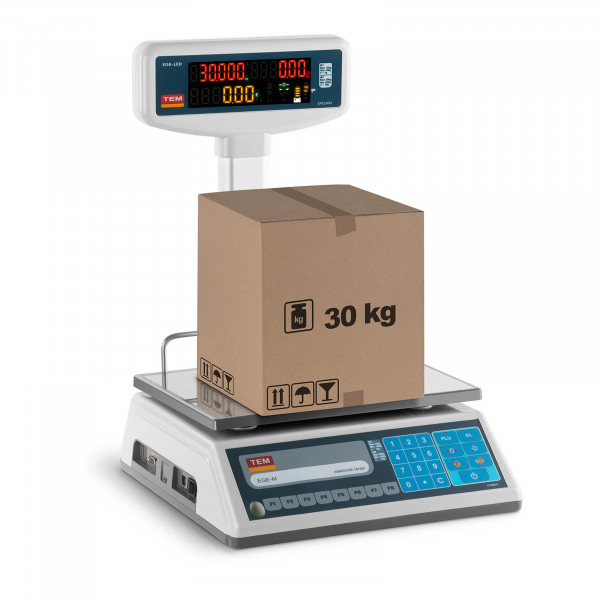 Obchodní váha s oboustranným LED displejem - 15 kg/5 g - 30 kg/10 g