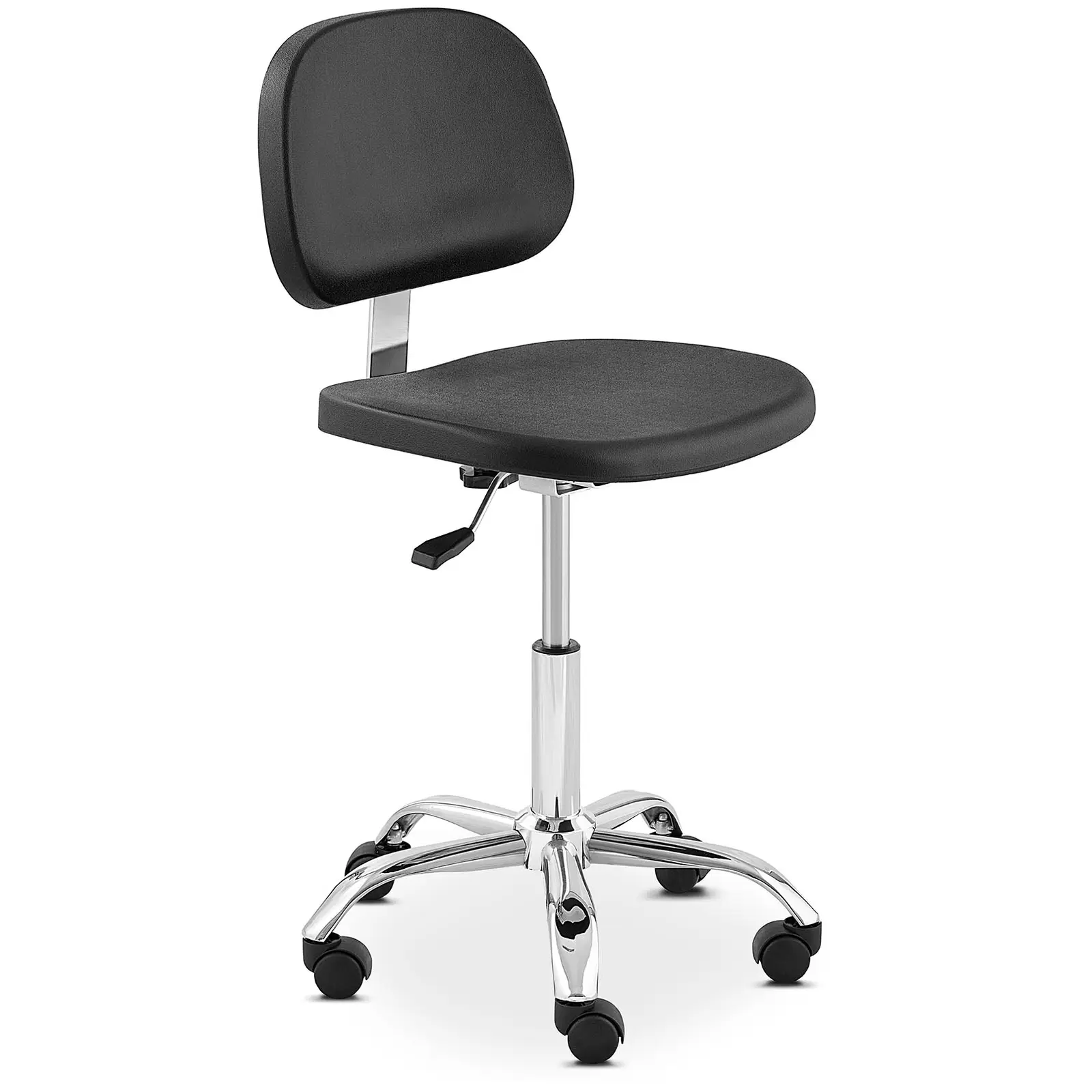 Laboratorní židle – 120 kg – Černá, Chrom – výška nastavitelná v rozmezí 450 - 585 mm