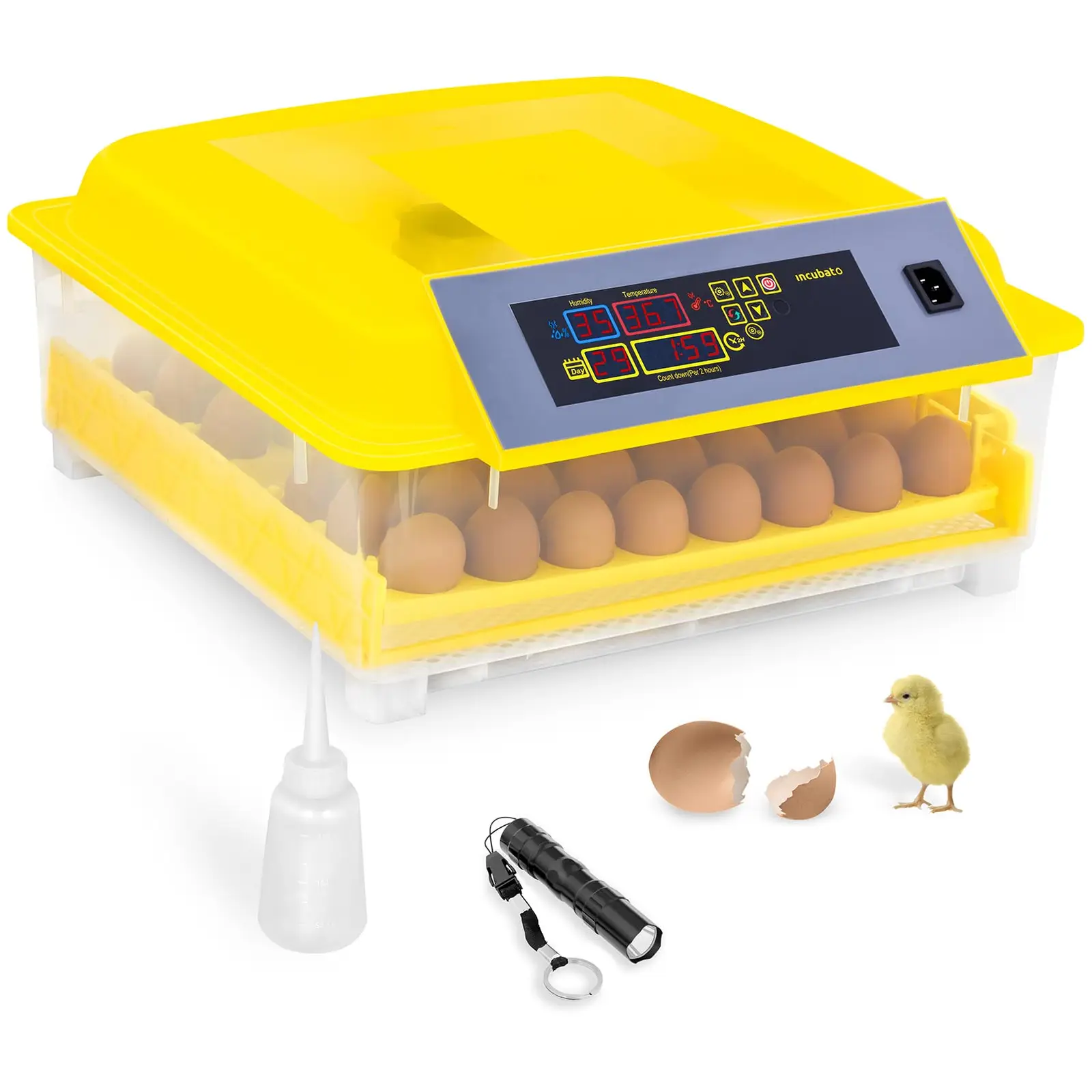 Umělá líheň - 48 vajec - včetně prosvěcovačky vajec a dávkovače vody - plně automatická