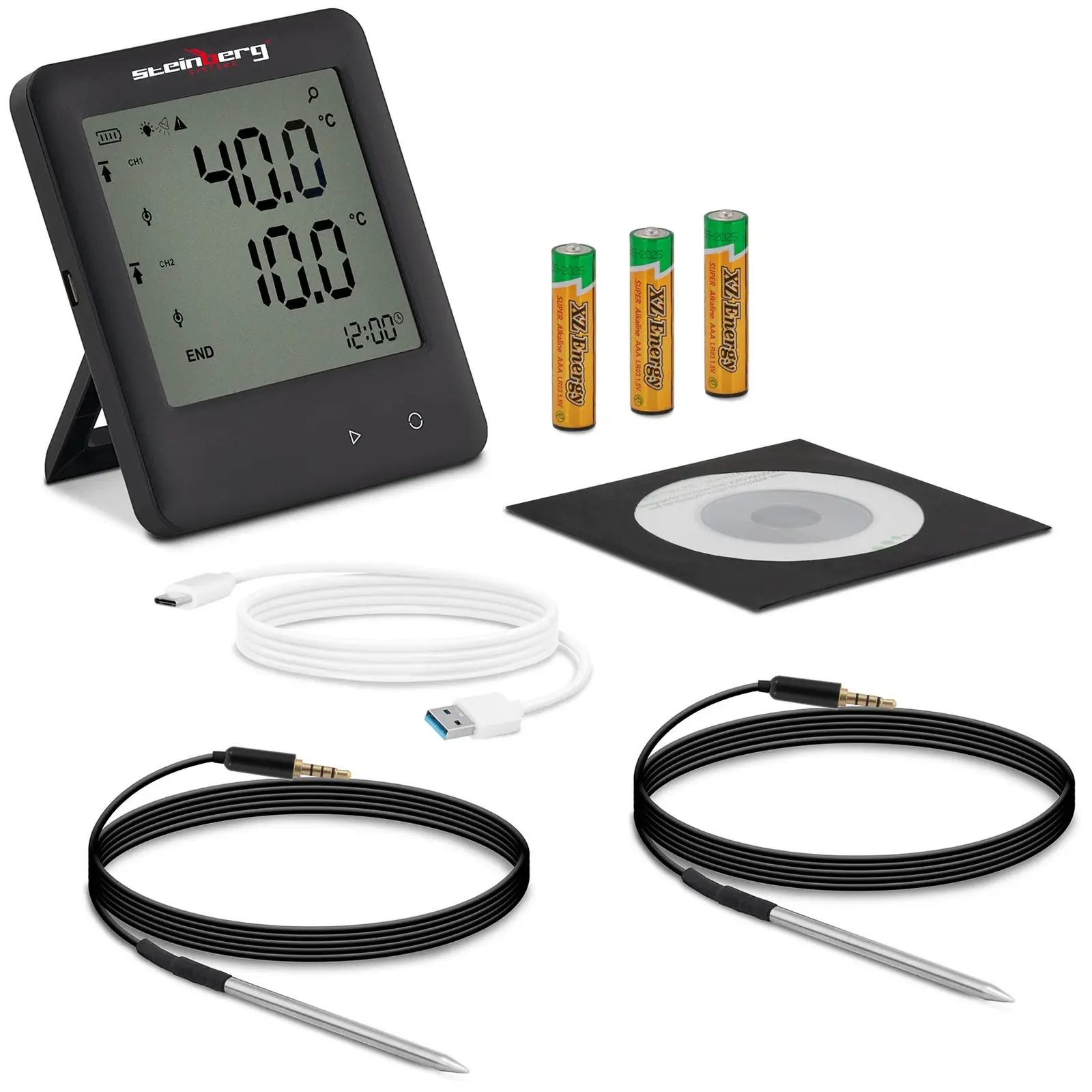 Datalogger teploty - LCD - teplota - 200 až +250 ° C - 2 externí čidla