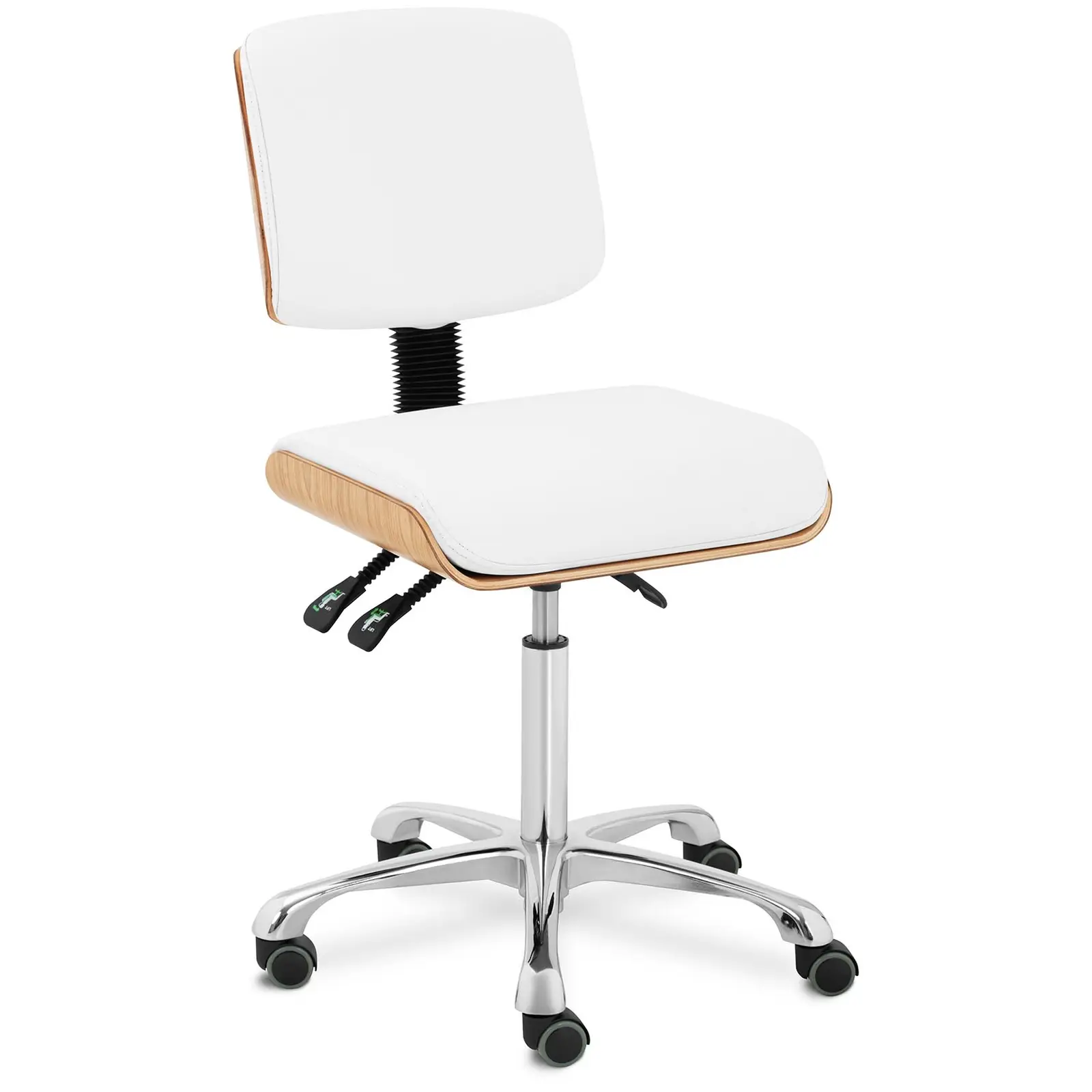 Otočná židle s opěradlem - 575 -775 mm - 160 kg - Přírodní dřevo, Bílá