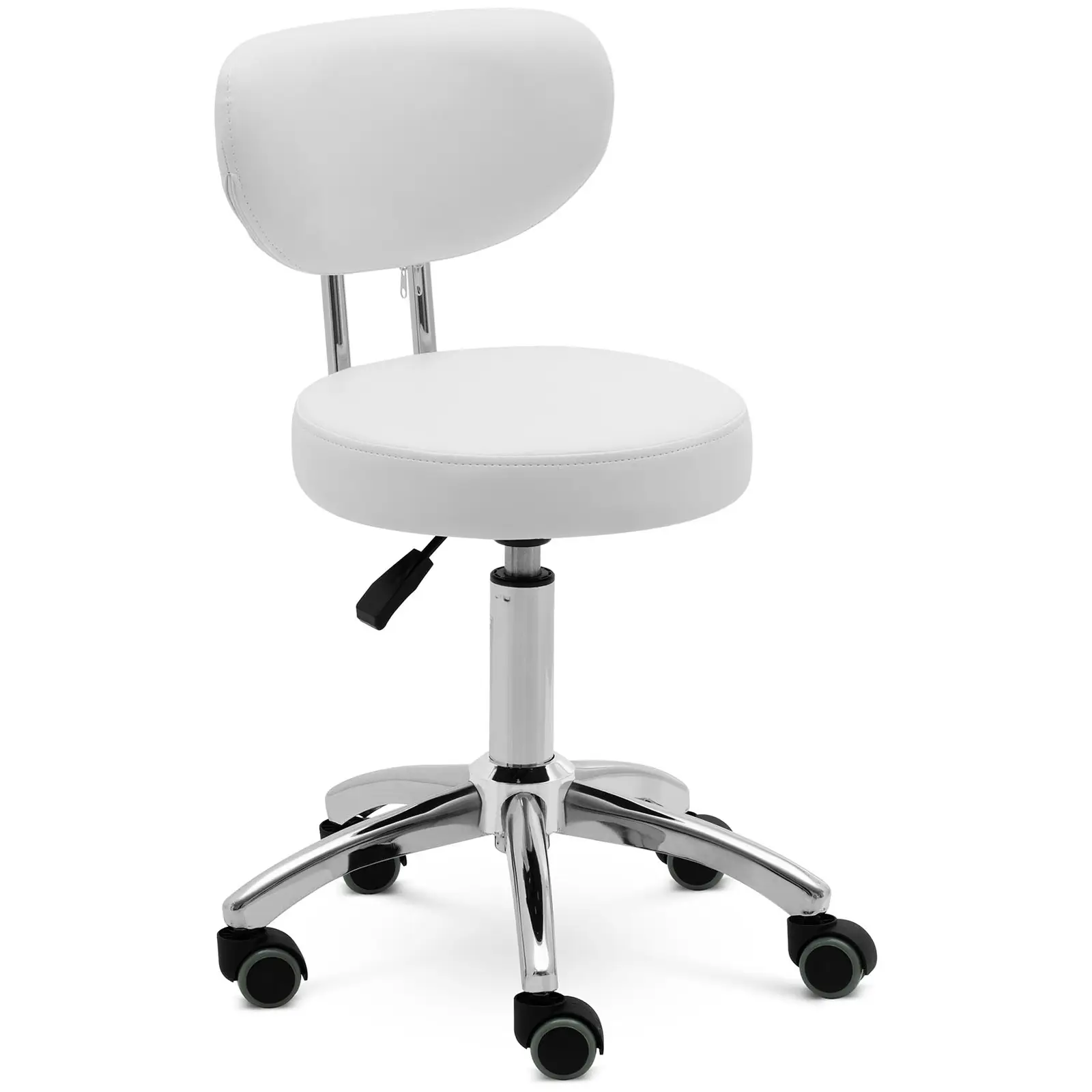 Otočná židle na kolečkách s opěradlem - 46–60 cm - 150 kg - bílá