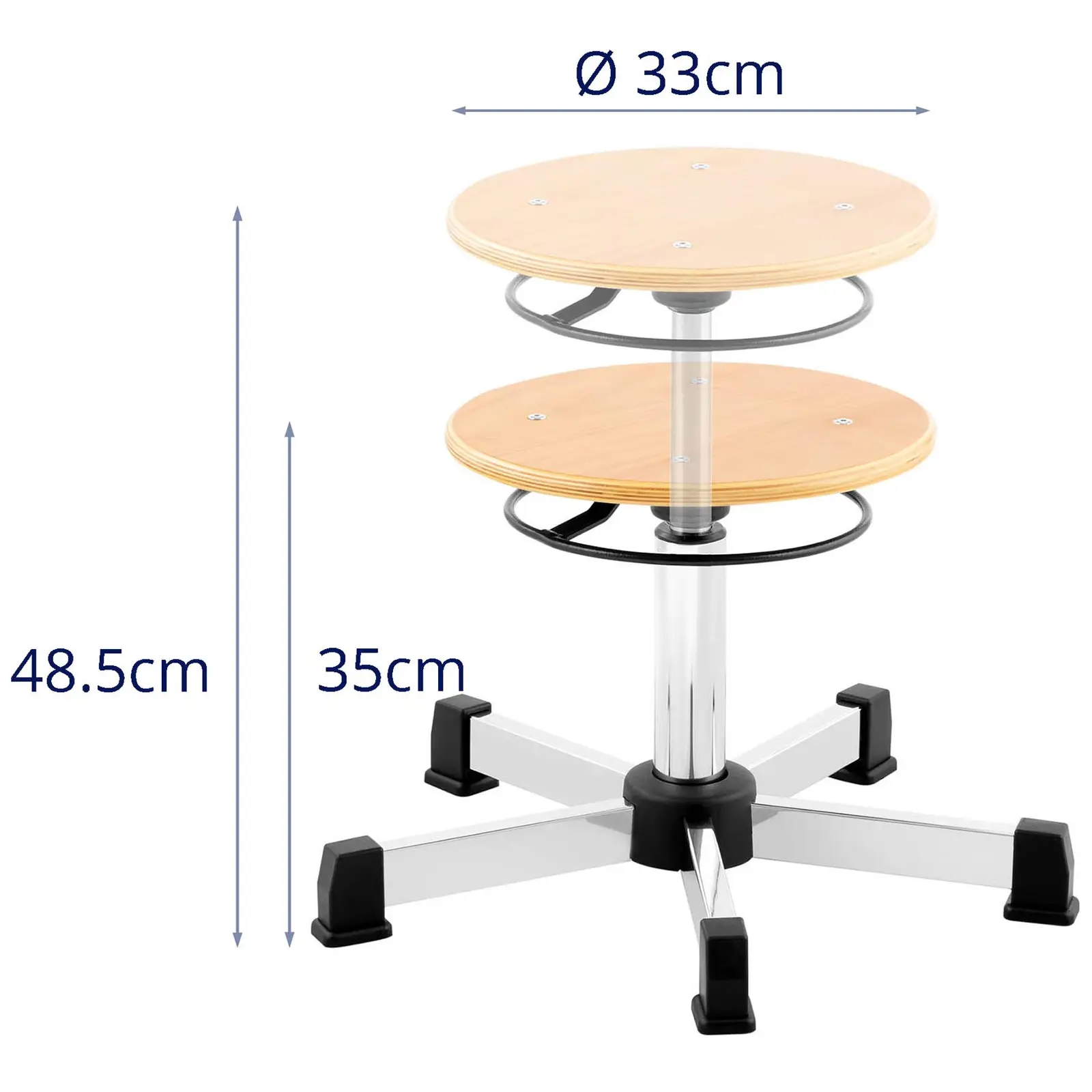 Dílenská židle – 120 kg – Přírodní dřevo – výška nastavitelná mezi 350 - 485 mm