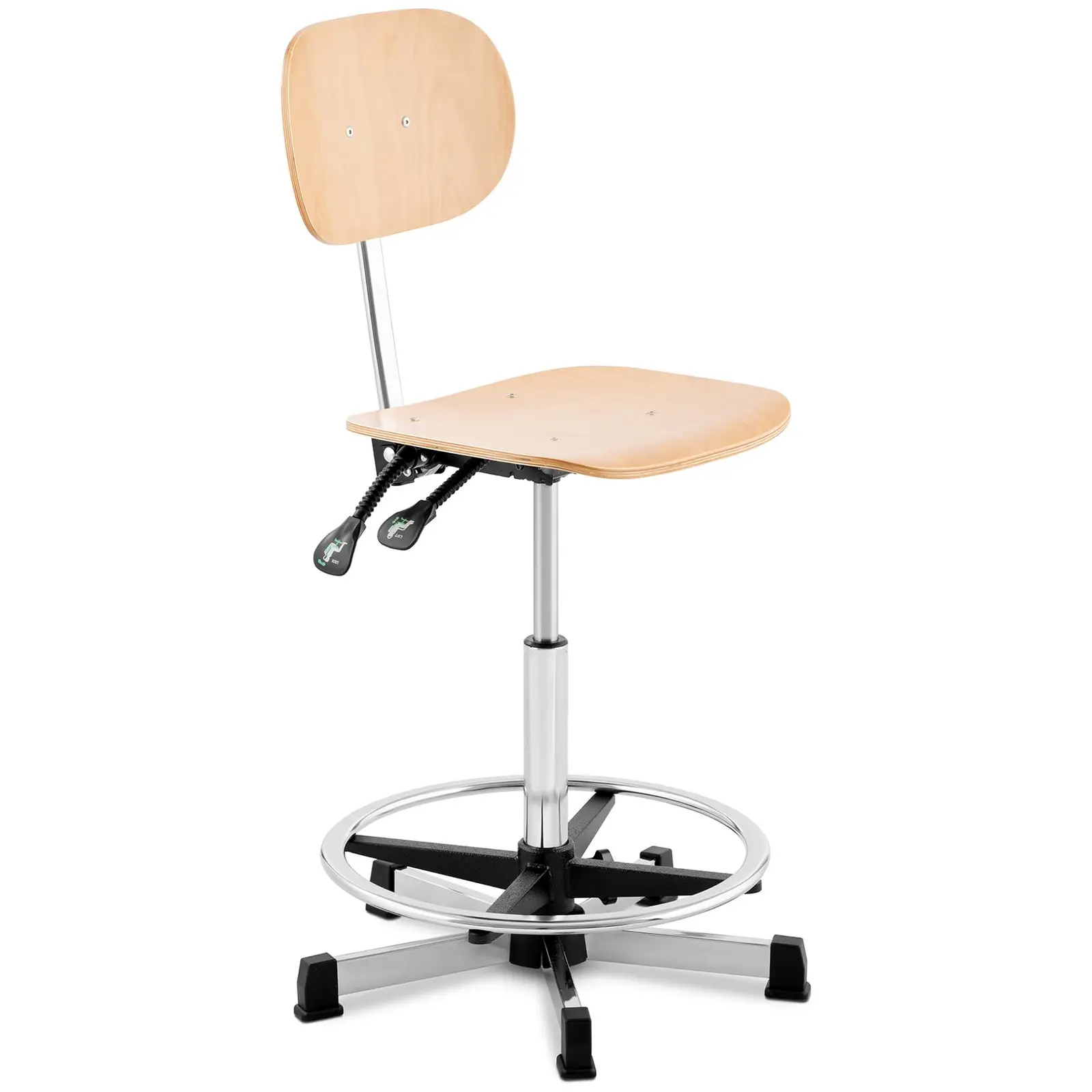 Dílenská židle – 120 kg – Chrom, Dřevo – výška nastavitelná mezi 550 - 800 mm