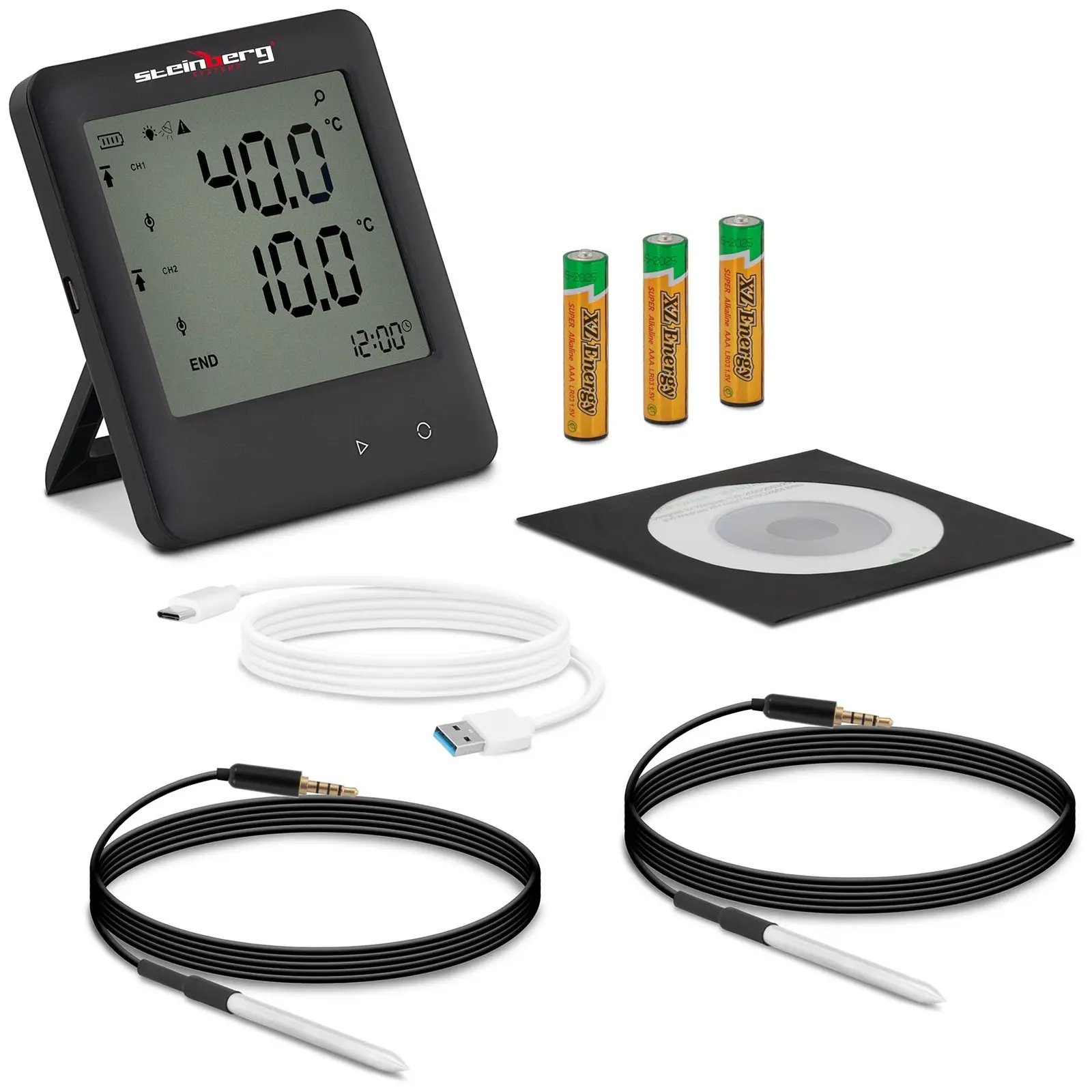 Datalogger teploty - LCD - teplota - -40 až +125 ° C - 2 externí čidla