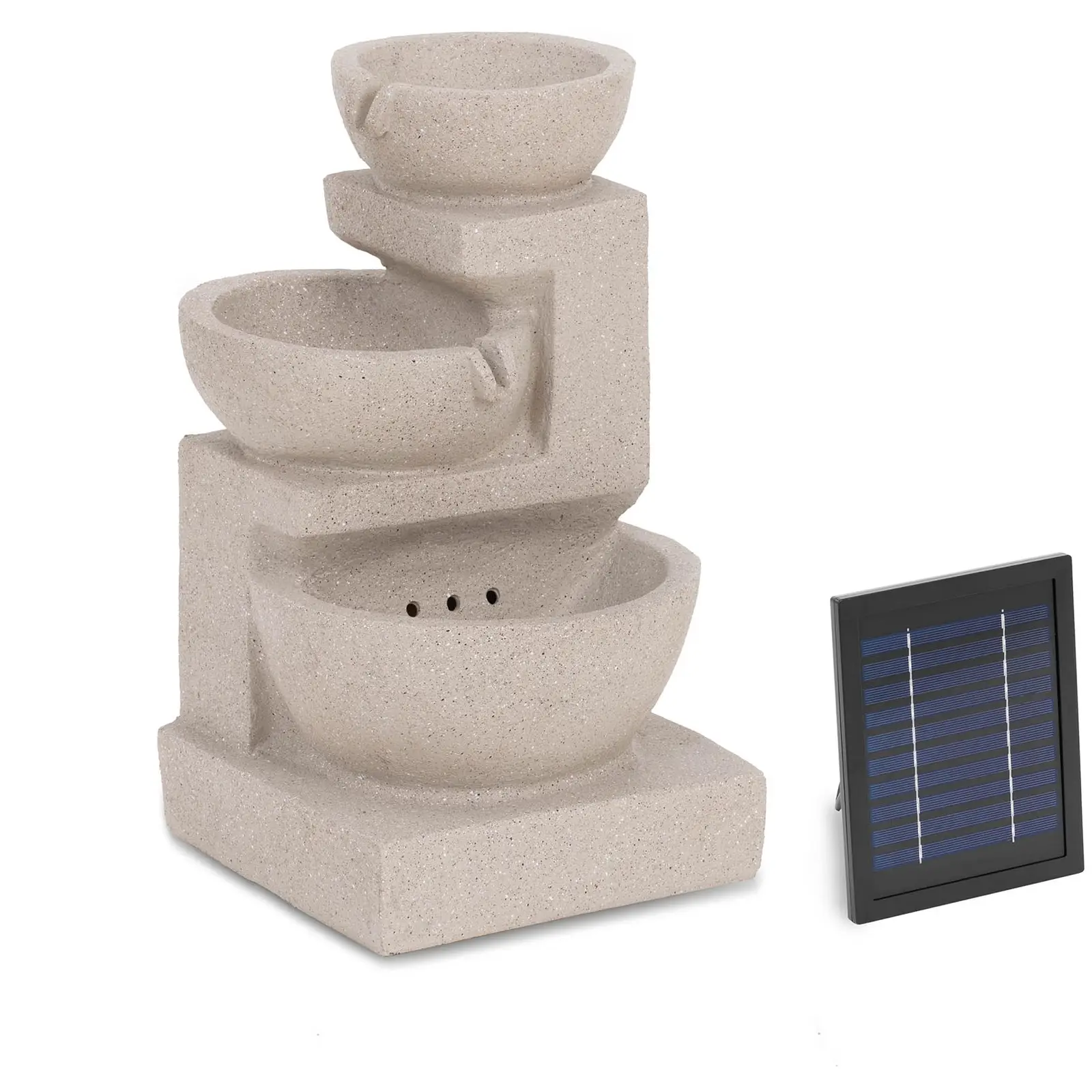 Solární zahradní fontána - 3 mísy na hliněné stěně - LED osvětlení