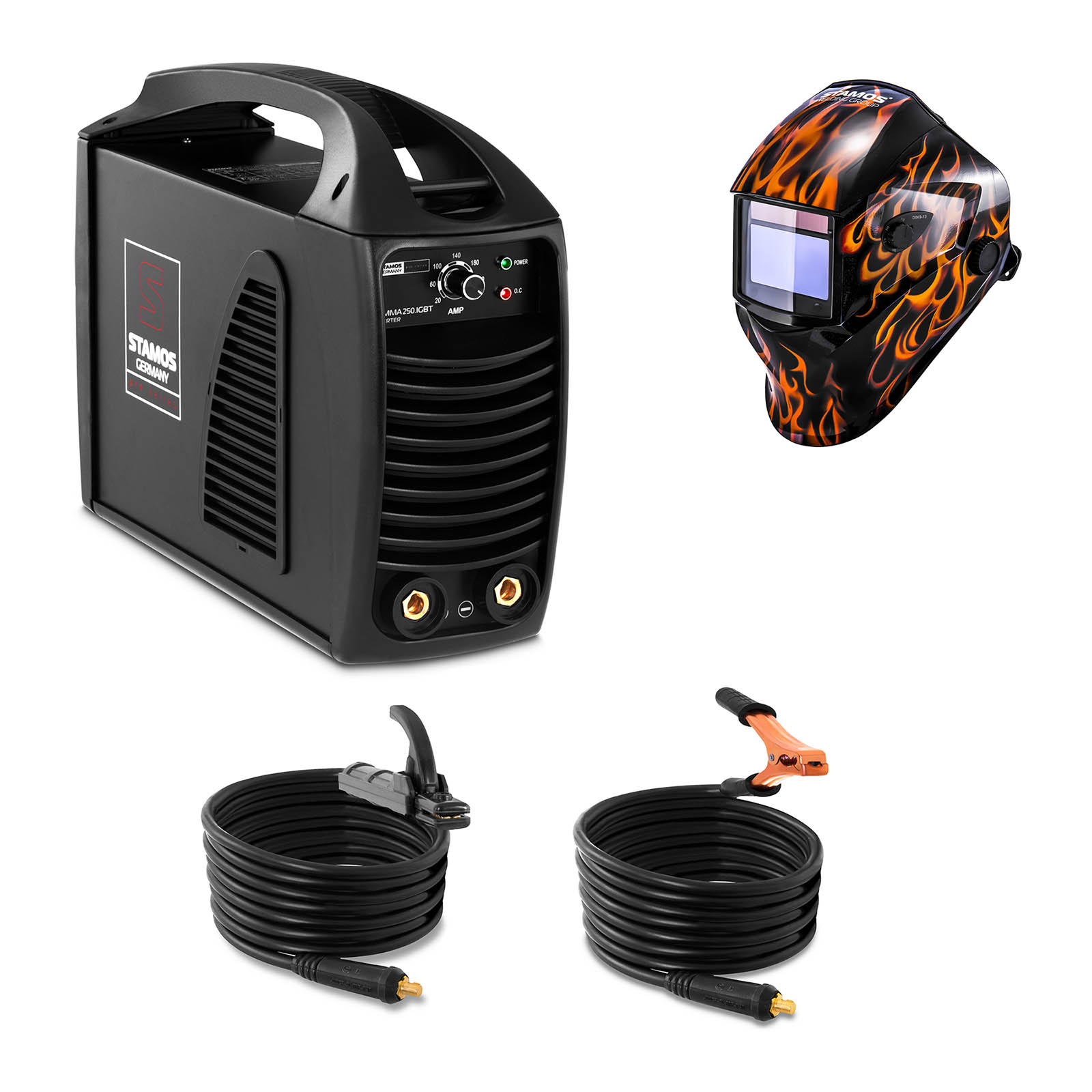 Svařovací set  Elektrodová svářečka - 250 A - Hot Start - IGBT + Svářecí helma - Firestarter 500 - ADVANCED SERIES