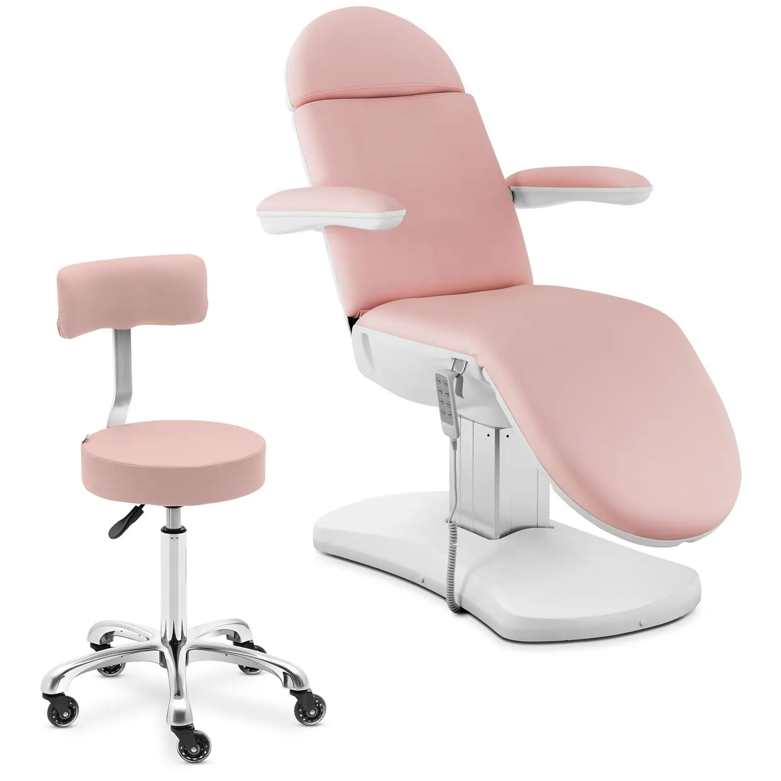 Beauty gauč a pojízdná stolička s opěradlem - růžová, bílá