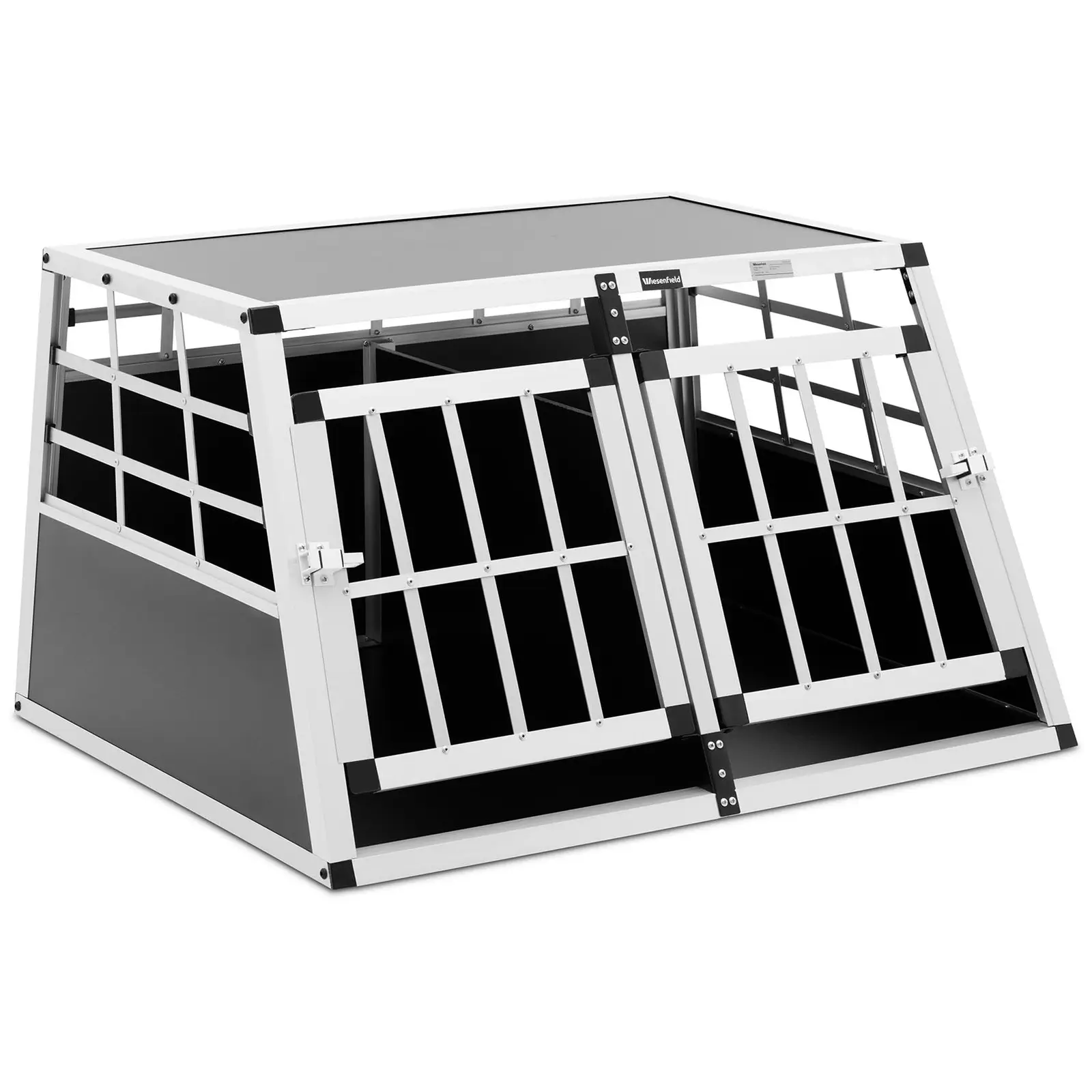 Přepravní box pro psa - hliník - sešikmený tvar - 70 x 90 x 50 cm - s přepážkou